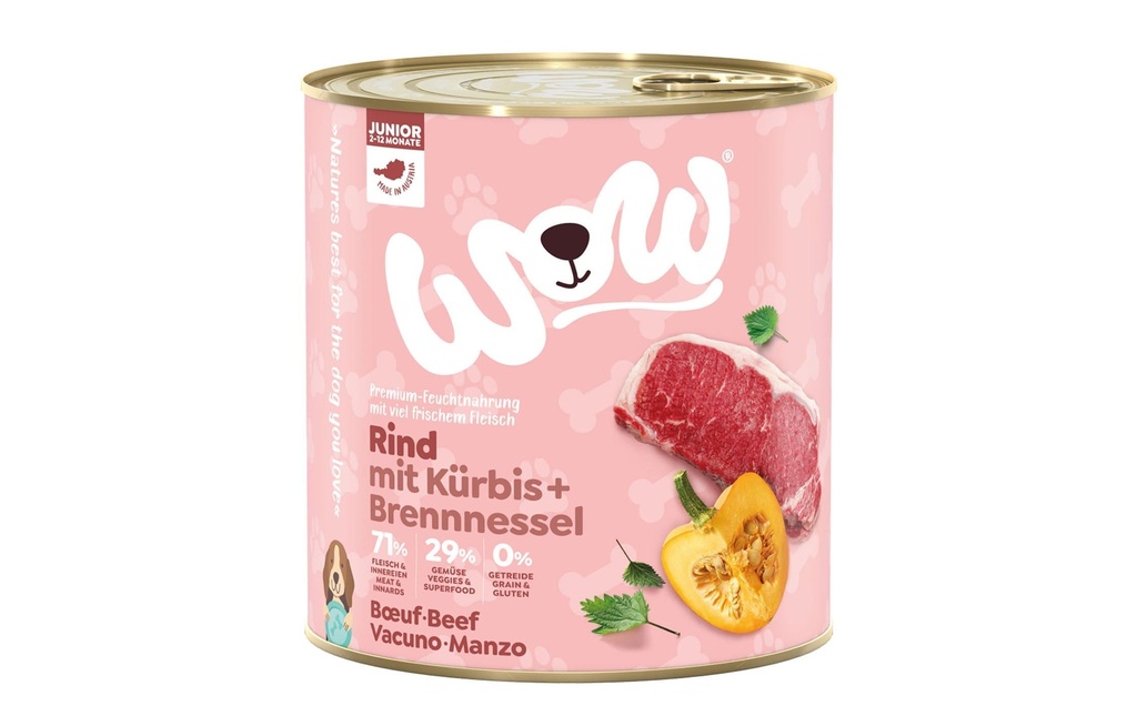 WOW Alimentation humide Bœuf junior, 800 g