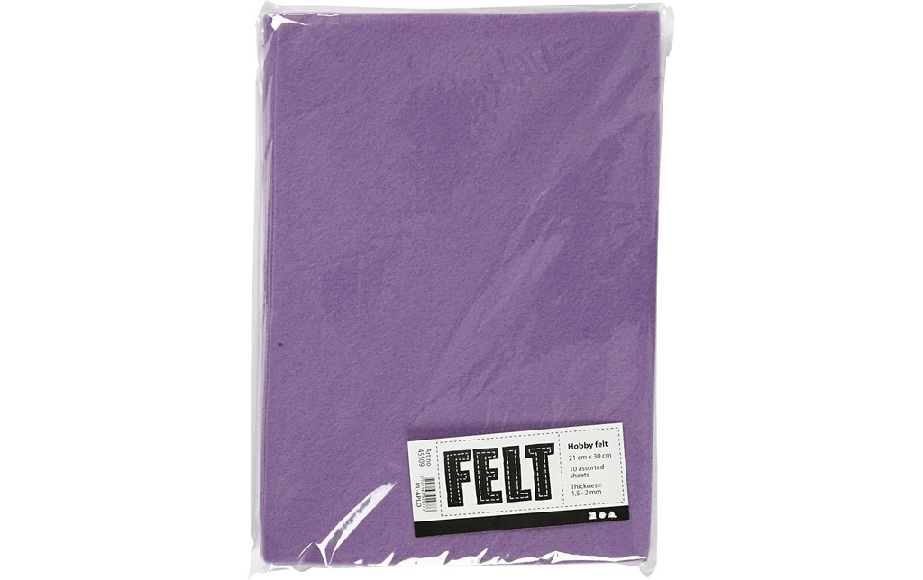 Creativ Company Feutre de bricolage 1.5 - 2 mm, A4, 10 feuilles, Violet clair