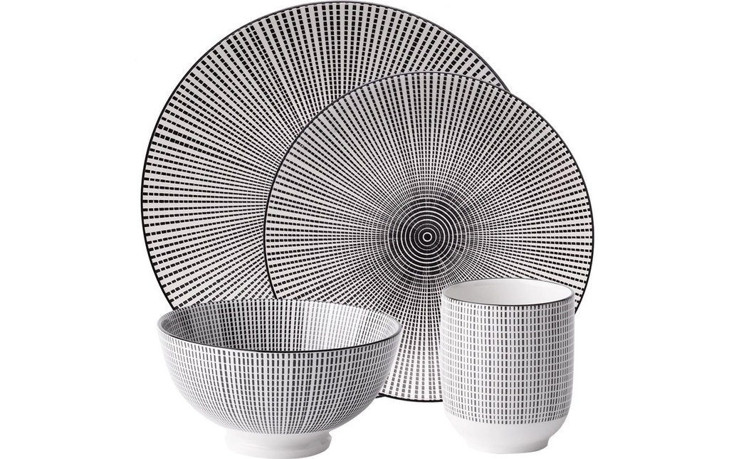 Lunasol Set d’assiettes Elements Asia Fire 24 pcs. noir/blanc