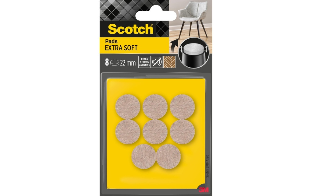 Scotch Patins en feutre Extra-Soft, Ø 22 mm, Beige, paquet de 8