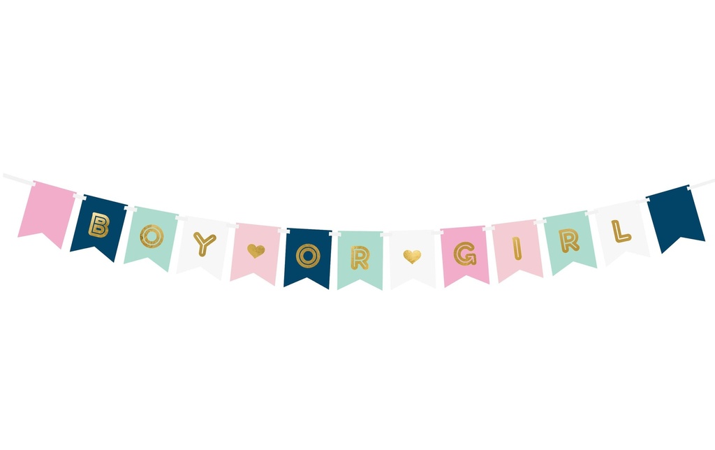 Partydeco Guirlande Boy or Girl 1.75 m, dans Bleu/Doré/Rose