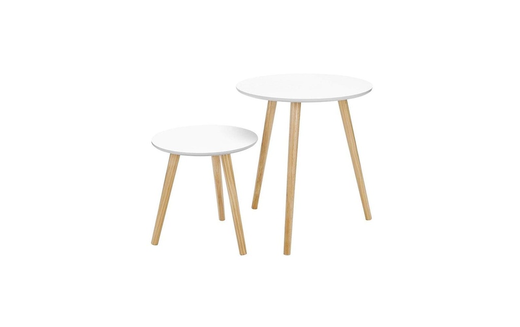 Songmics Table d'appoint Lot de 2 Blanc/Nature