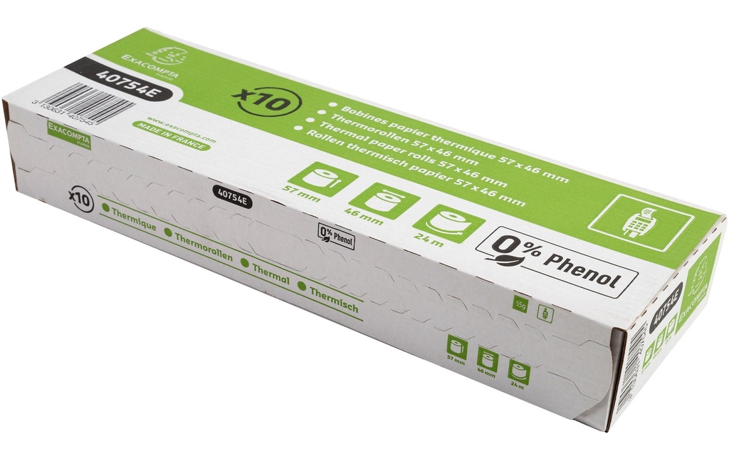 Exacompta Rouleau de papier thermique 57 x 46 x 12 mm, 24 m, 10 pièces