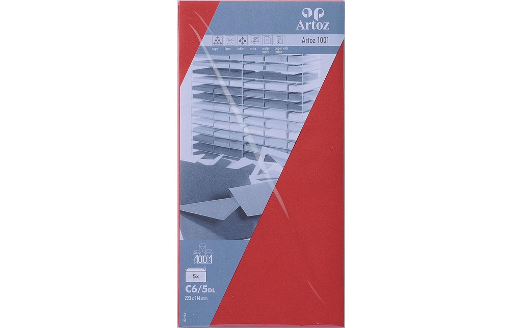 Artoz Enveloppe 1001 C6/5, 5 pièces, Rouge