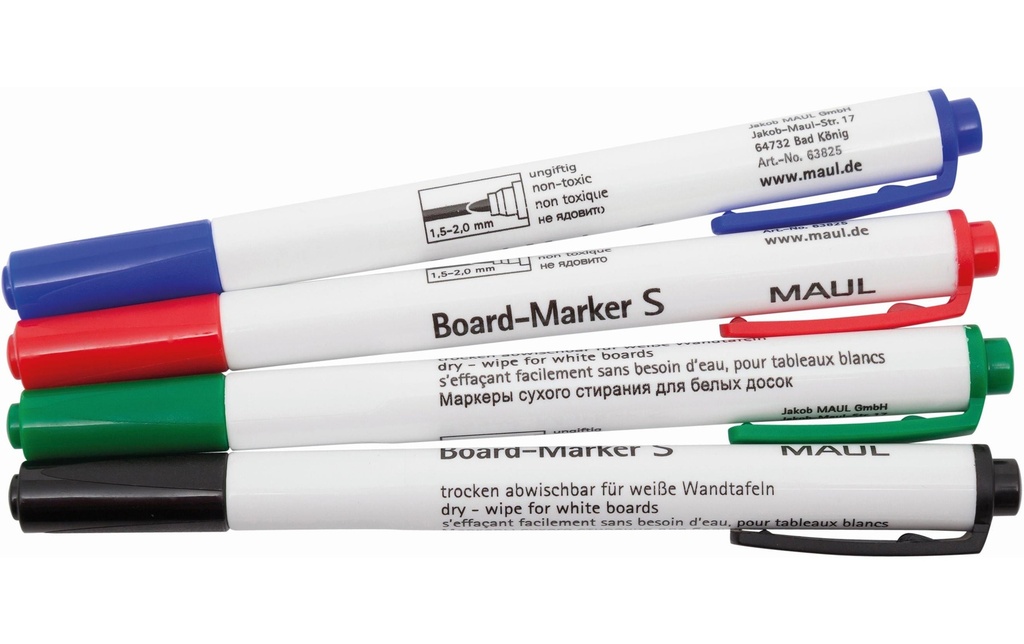 Maul Marqueur pour tableau blanc 4 pièces, Multicolore