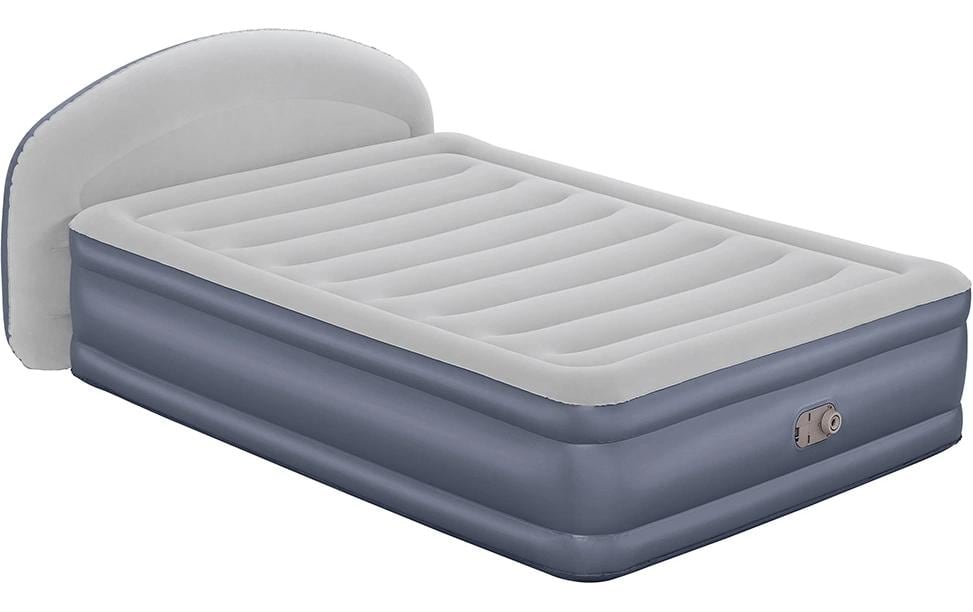 Bestway Matelas pneumatique Tritech Loungelux Headboard Bleu/gris, 229 x 152 cm