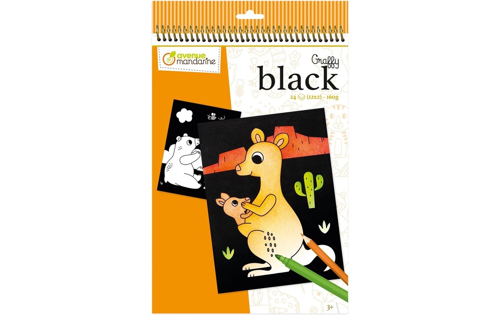 Avenue Mandarine Carnet de dessin Graffy noir Animaux