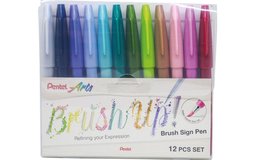 pentel Crayon feutre Brush Sign Pen Couleurs pastel, 12 pièces