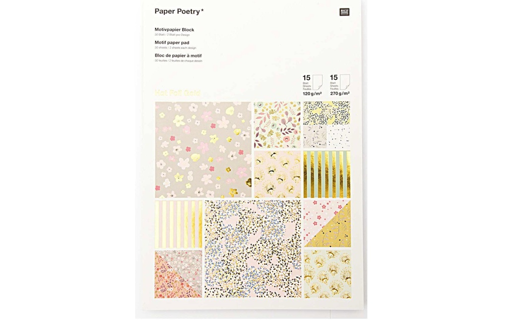Rico Design Bloc de papier à motif Paper Poetry Bouquet Sauvage 30 feuilles