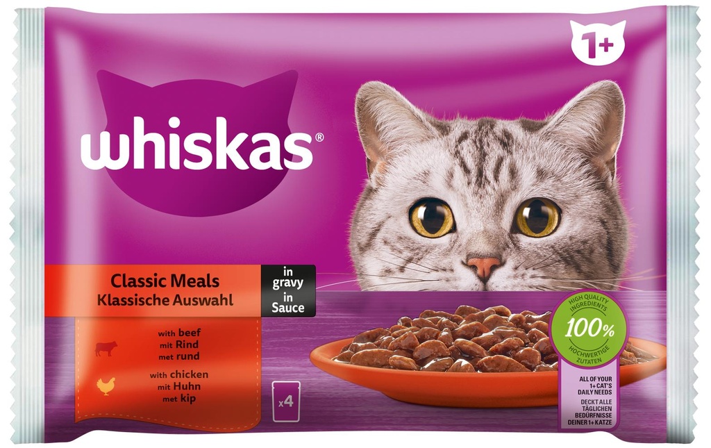 Whiskas Alimentation humide Sélection classique en sauce 1+, 4 x 85g