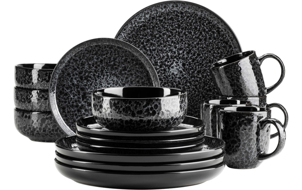Mäser Set d’assiettes Filippa 16 pièces, noir