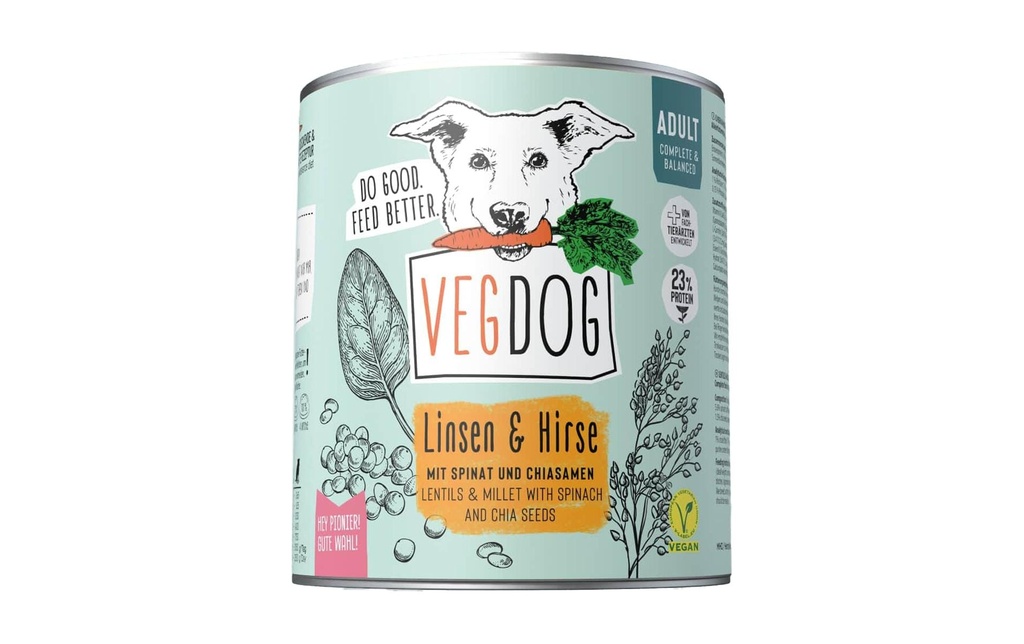 Vegdog Alimentation humide Adult lentilles et millet 800 g