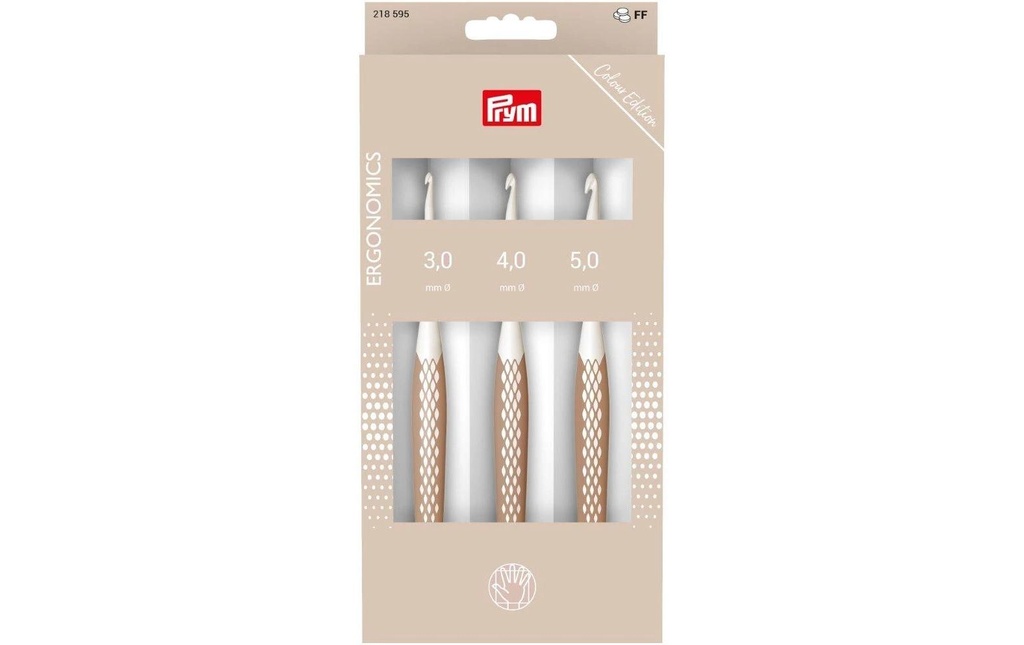 Prym Ergonomics Crochet de la laine, 3, 4, 5 mm, taupe
