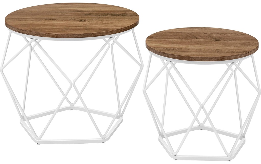 VASAGLE Set de 2 tables basses 40/50 x 36 cm/40 cm, Brun/Blanc