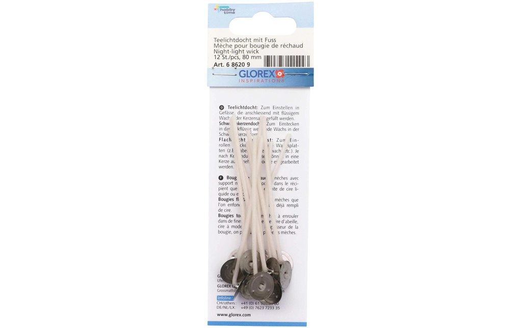 Glorex Mèches pour bougies chauffe-plat 12 pièces, blanc