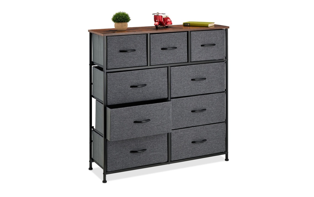 relaxdays Commode avec 9 tiroirs 100 x 100 cm, Noir/Gris foncé