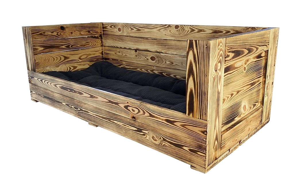 Holz Zollhaus Canapé pour chien Vintage flammé XXL, 115 x 55 x 42 cm