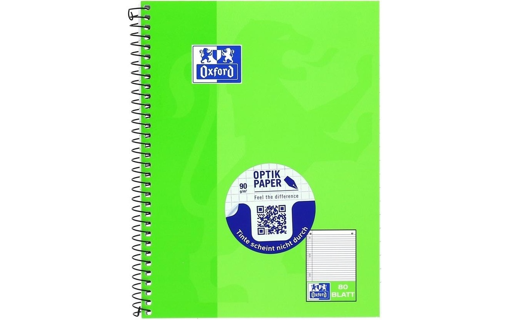 [266050392] OXFORD Bloc collège A5+ 9mm lign.vert (160 pces)
