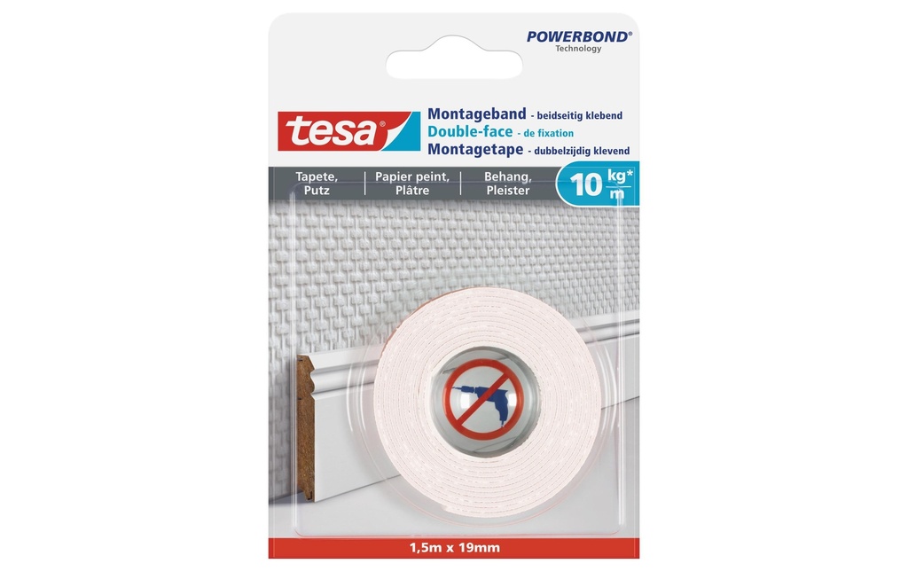 tesa 1.5 m x 19 mm pour papier peint + plâtre