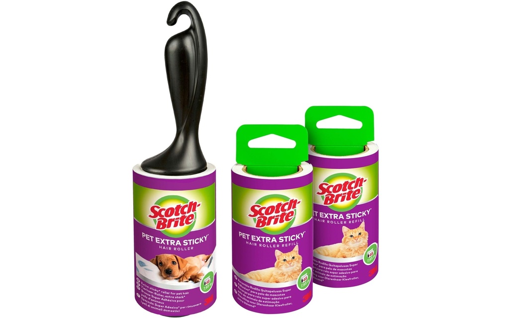 Scotch-Brite Rouleau adhésif pour vêtements Pet Extra, 1 roulette avec 2 roulettes de rechange