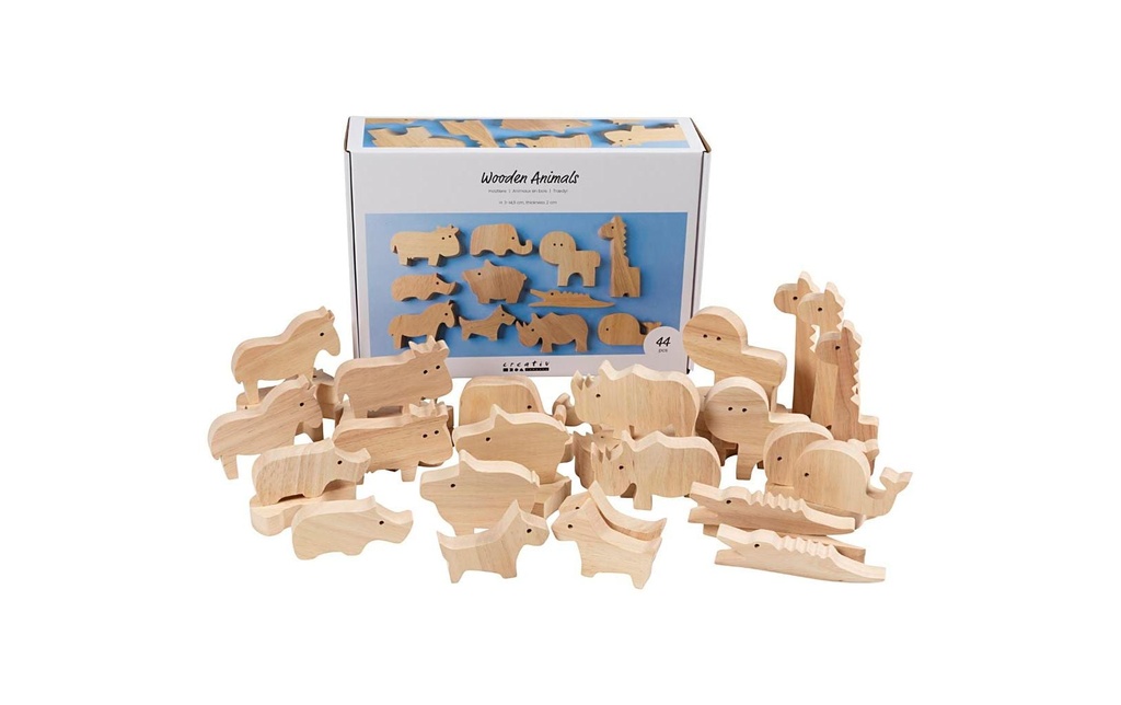 Creativ Company Article en bois Ferme et safari 3-14.5 x 2 cm, 44 pièces