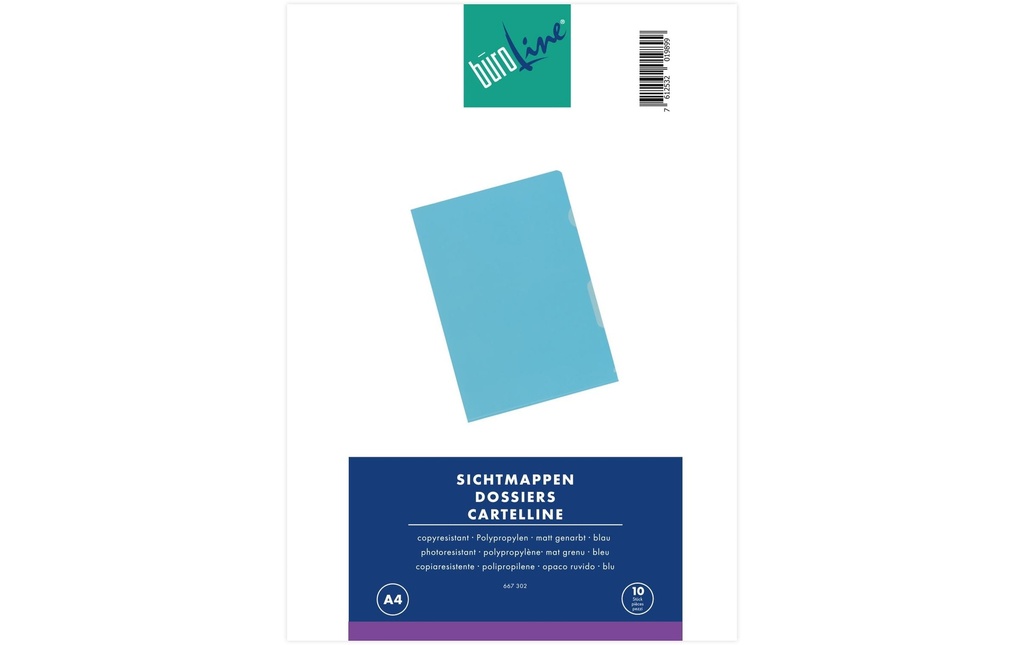 Büroline Pochette transparente A4 Bleu clair mat, 10 pièces