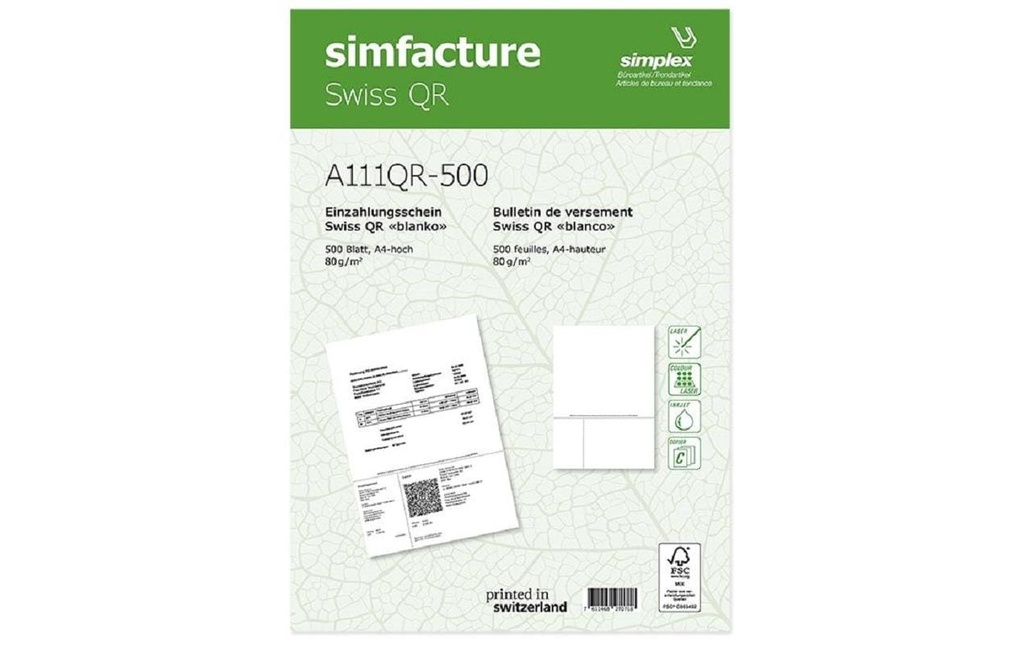[266111500] SIMPLEX Simfacture Swiss QR A4 80g (500 pces)