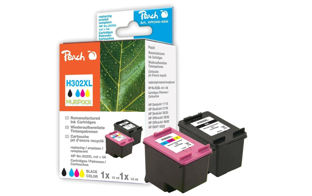 Peach Kits d’encre HP Nr. 302XL (F6U68A/F6U67A)
