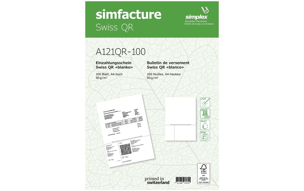[266121500] SIMPLEX Simfacture Swiss QR A4 90g (500 pces)