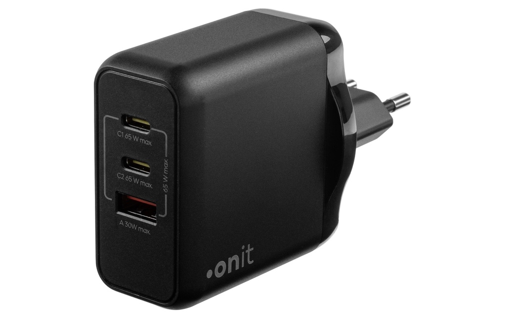 onit Chargeur mural USB Triple 2C1A 65 W GaN Noir