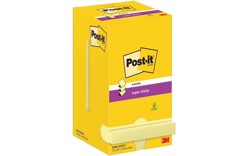 Post-it Fiche de bloc-notes Super Sticky Z-Notes 76 x 76 mm, jaune