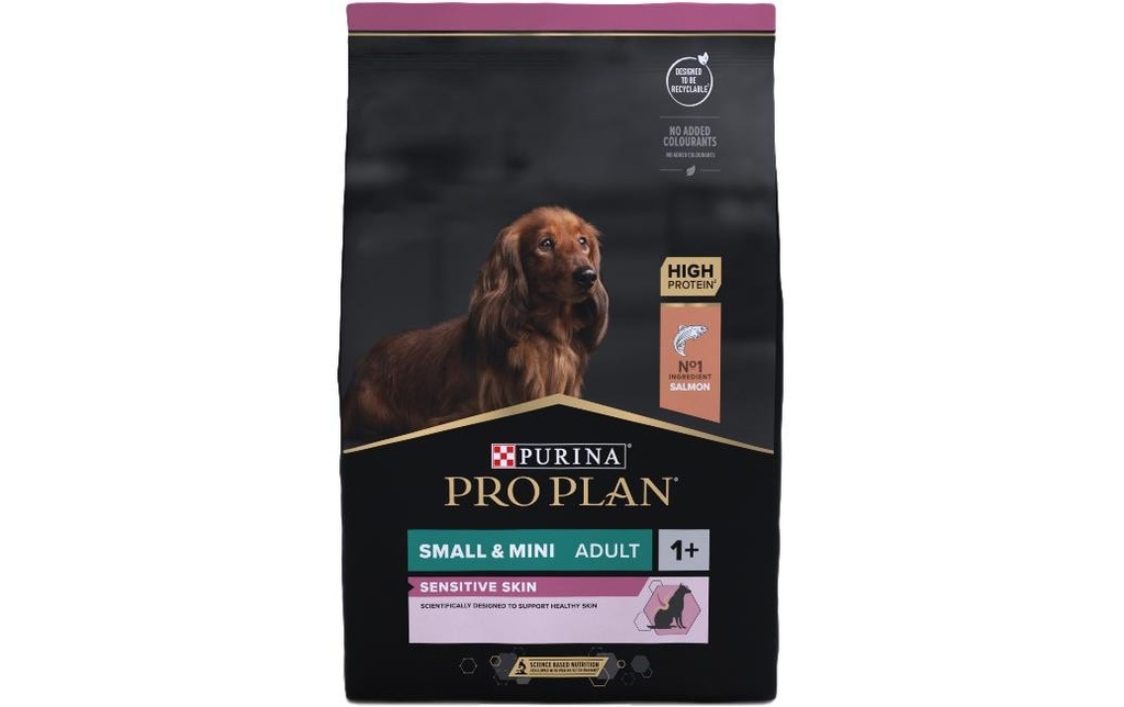 Purina Pro Plan Alimentation sèche S/Mini Adult Sensitive Skin Saumon, 3 kg