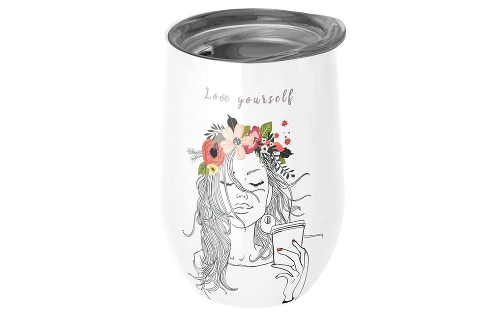 BioLoco Gobelet isotherme Office-Love yourself 420 ml, Blanc-noir