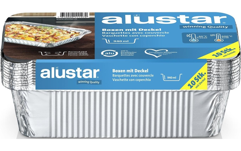 Alustar Barquette à barbecue avec couvercle 21 x 11 x 5.4 cm, 10 pièces