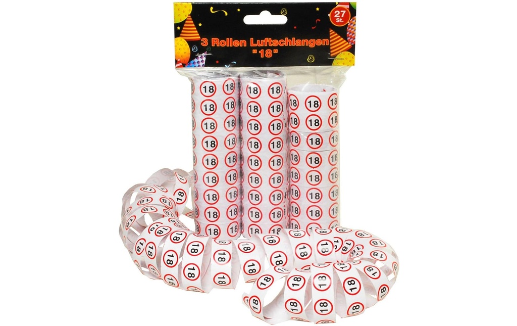 Trendcompany Serpentins 18e anniversaire 3 rouleaux, 27 pièces