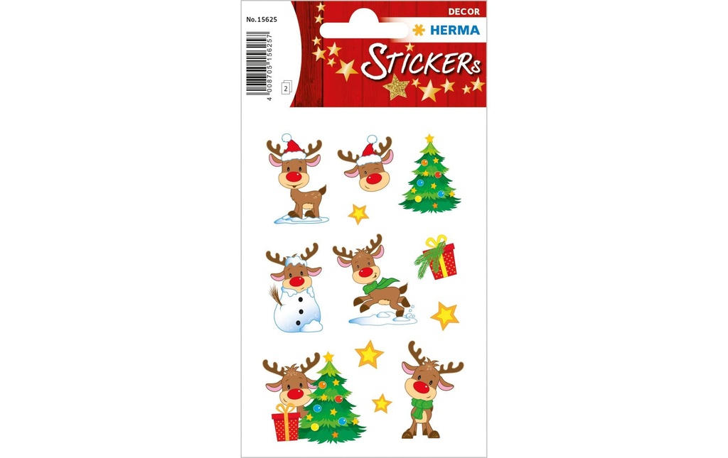 Herma Stickers Autocollants de Noël Le petit Rudolph 2 feuilles de 24 autocollants