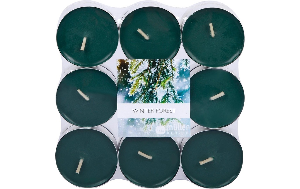 müller Kerzen Bougie parfumée Bougies à réchaud Winter Forest, Vert, 18 pièces