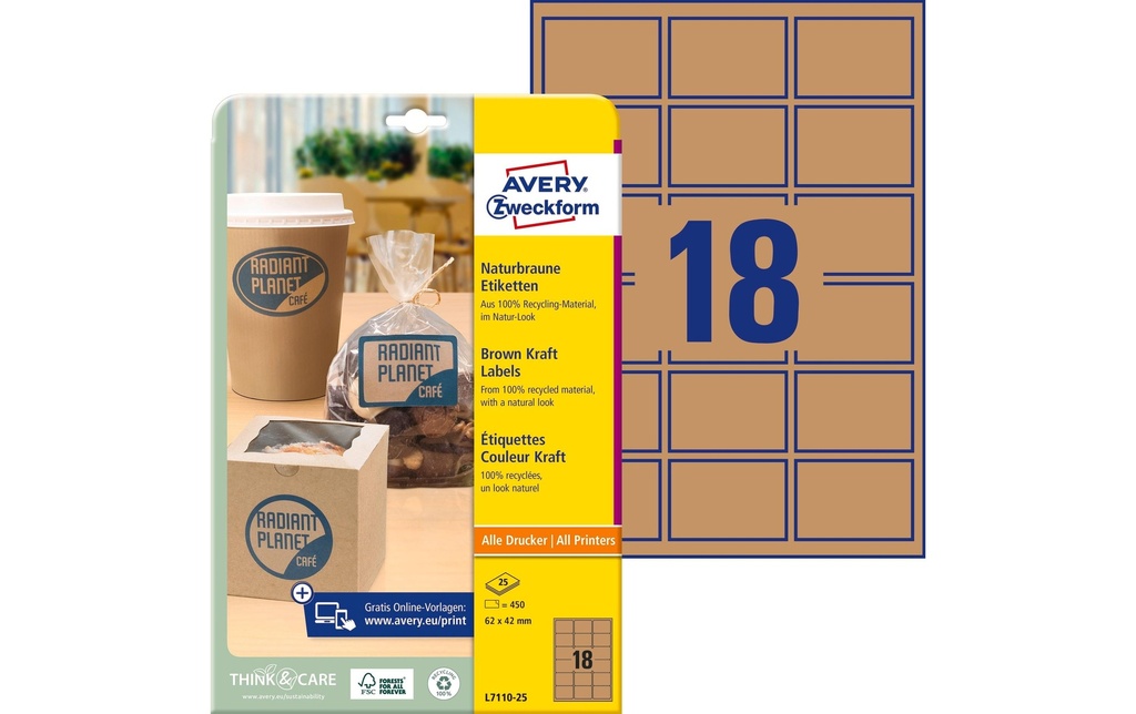 [266711025] AVERY ZWECKFORM Etiquettes brun 62x42mm (25 pces)
