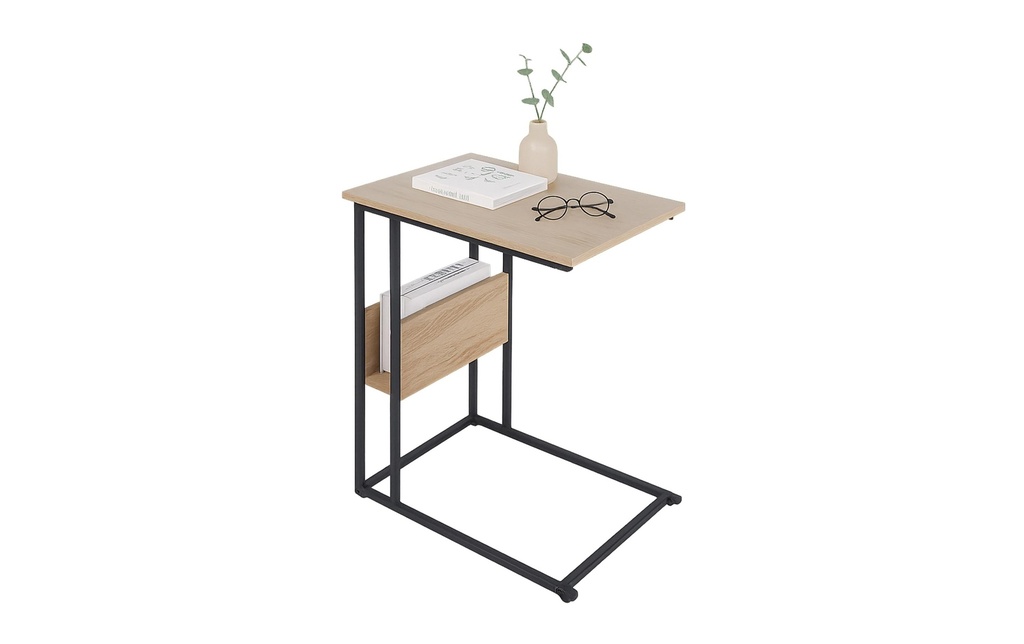 relaxdays Table d'appoint en forme de C 60 x 55 brun clair/noir
