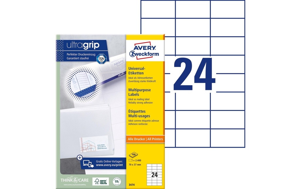 AVERY ZWECKFORM Etiquettes 70x37mm (100 pces)