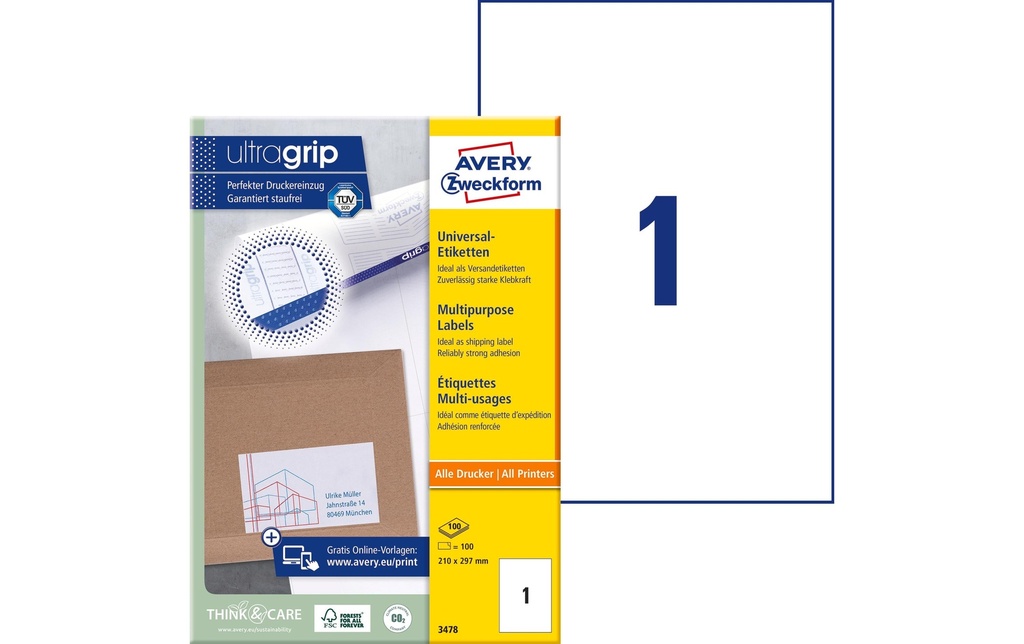 AVERY ZWECKFORM Etiquettes 210x297mm (100 pces)
