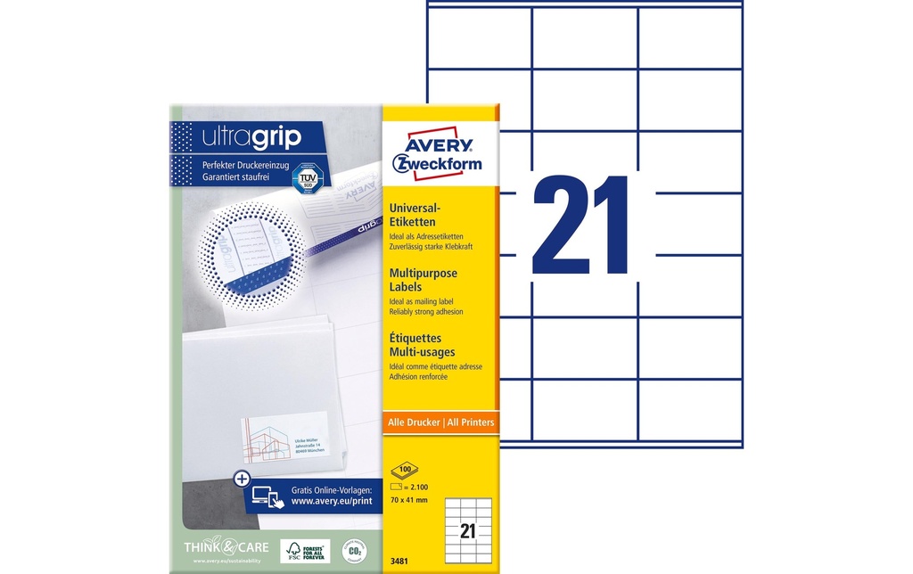 AVERY ZWECKFORM Etiquettes 70x41mm (100 pces)