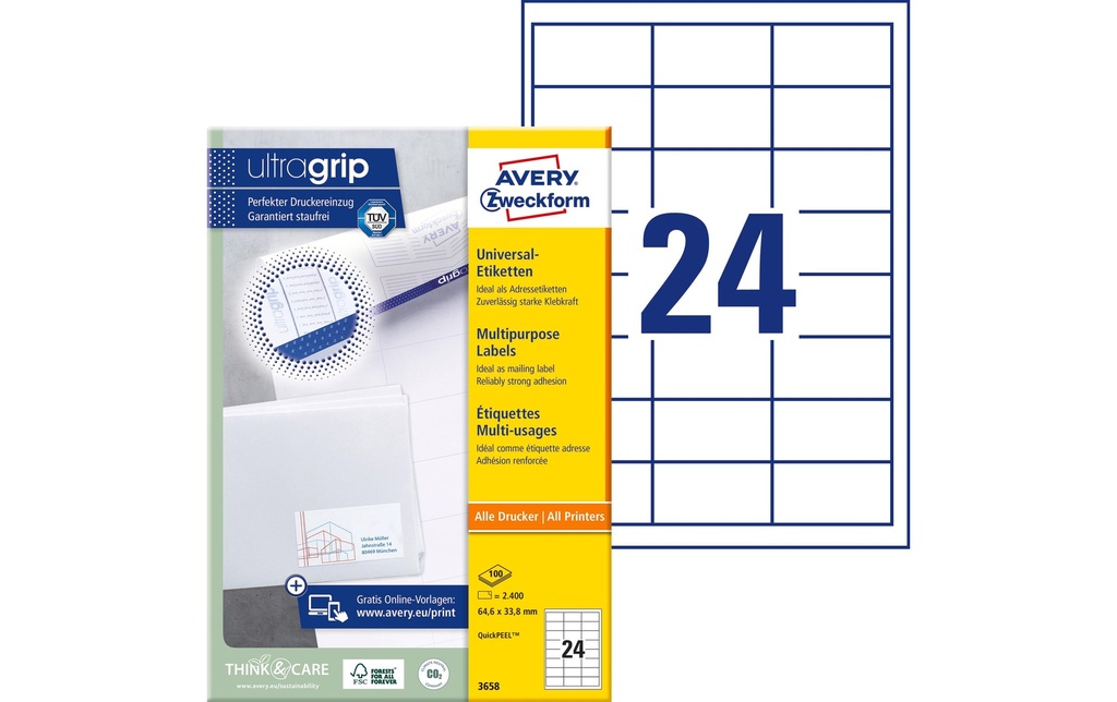 [268036580] AVERY ZWECKFORM Etiquettes 64.6x33.8mm (100 pces)