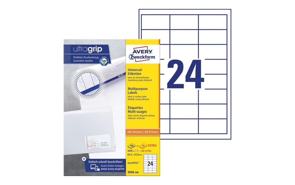 [268036582] AVERY ZWECKFORM Etiquettes 64.6x33.8mm (220 pces)