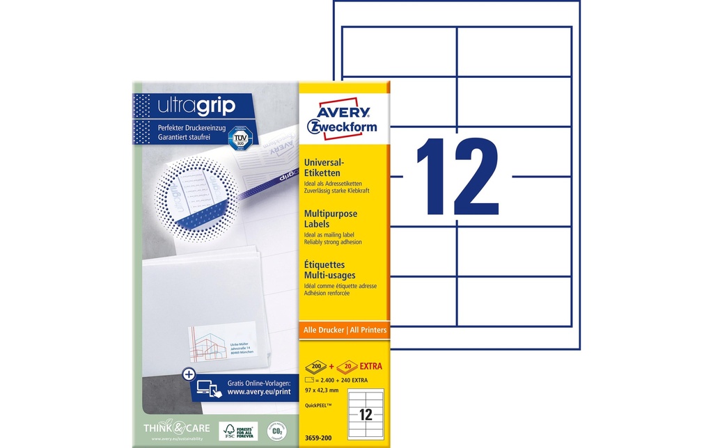 AVERY ZWECKFORM Etiquettes 97x42.3mm (220 pces)