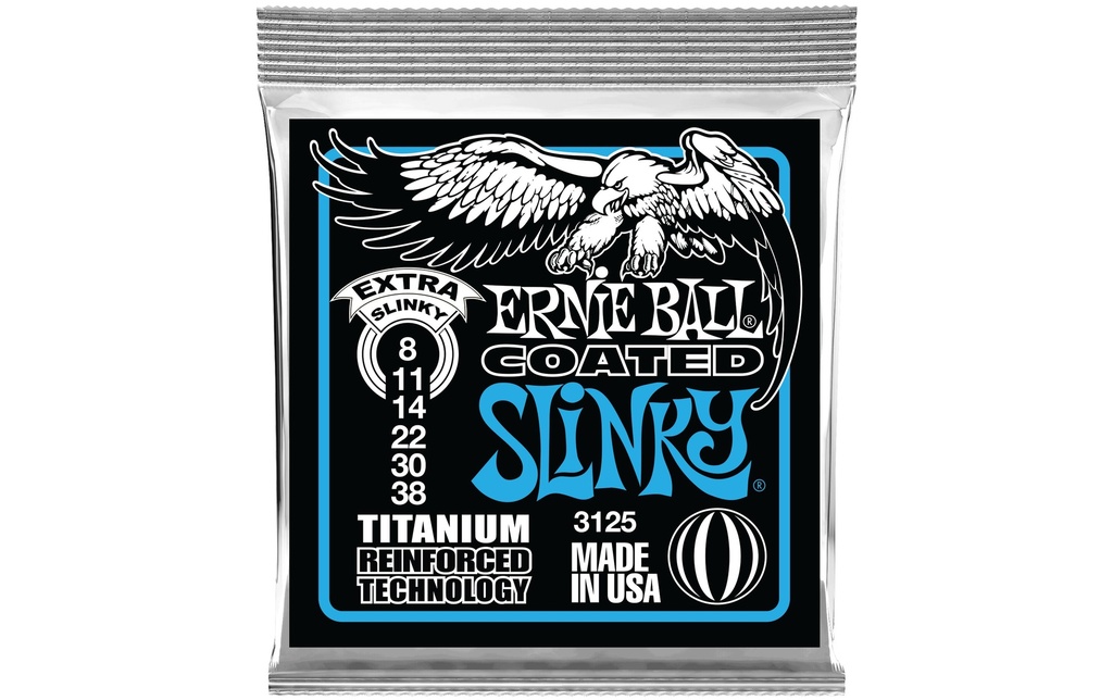 Ernie Ball Cordes de guitare 3125 Slinky Coated Titanium – Extra 08-38
