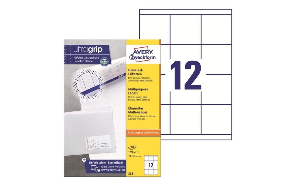 AVERY ZWECKFORM Etiquettes 70x67.7mm (100 pces)