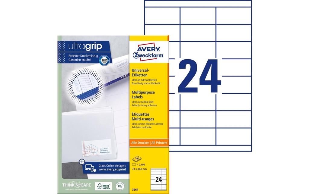 AVERY ZWECKFORM Etiquettes 70x33.8mm (100 pces)