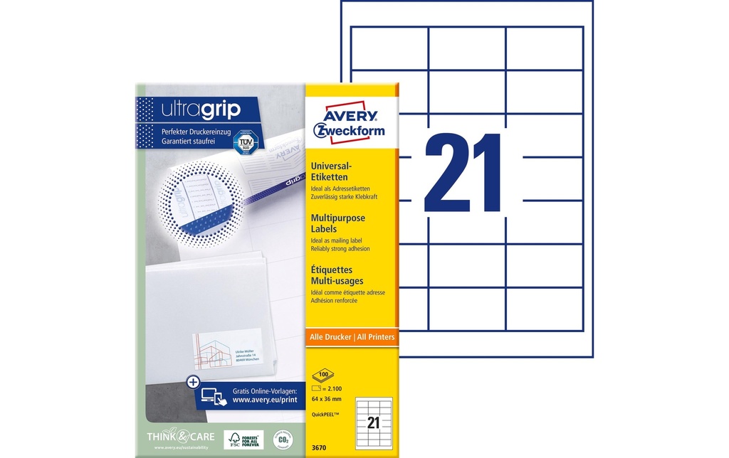 AVERY ZWECKFORM Etiquettes 64x36mm (100 pces)