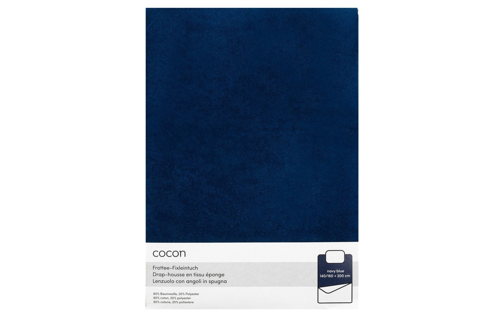 COCON Drap-housse Tissu éponge 140-160 x 200 cm, Bleu marine